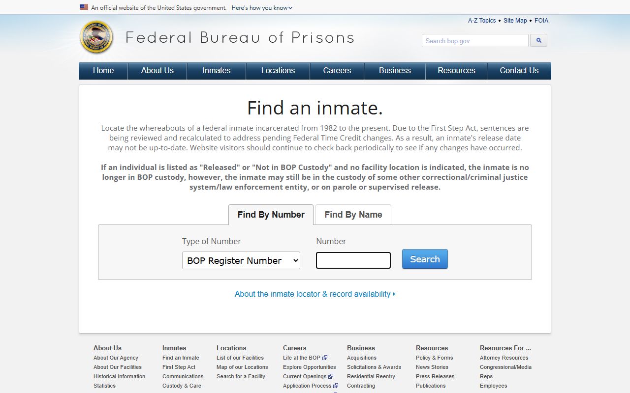 Federal BOP locator showing no public Harris County jail mugshots field